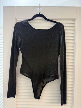 Lulu's Black Sparkle Long Sleeve Bodysuit